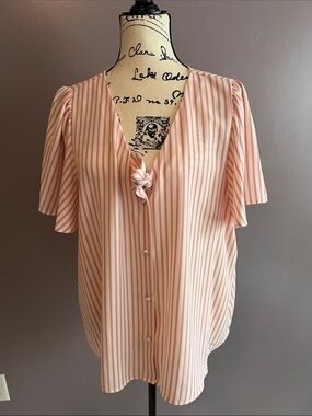 LC Lauren Conrad Pink and White Striped Tie-Front Button Down Top